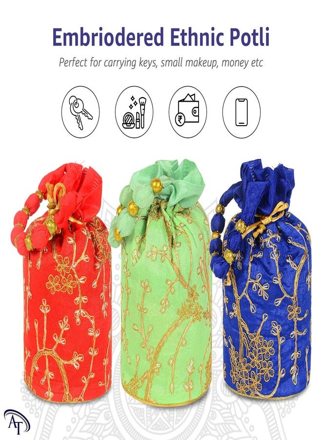Ankit Traders AT Multicolour Royal Potli Bags for Women Pack of 10 | Beads Handle Bridal Batwa Purse | Ideal for Wedding, Festive & Return Gifts - Image 2